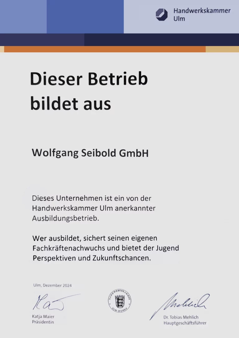 Handelkammer Urkunden - Dieser Betrieb bildet aus