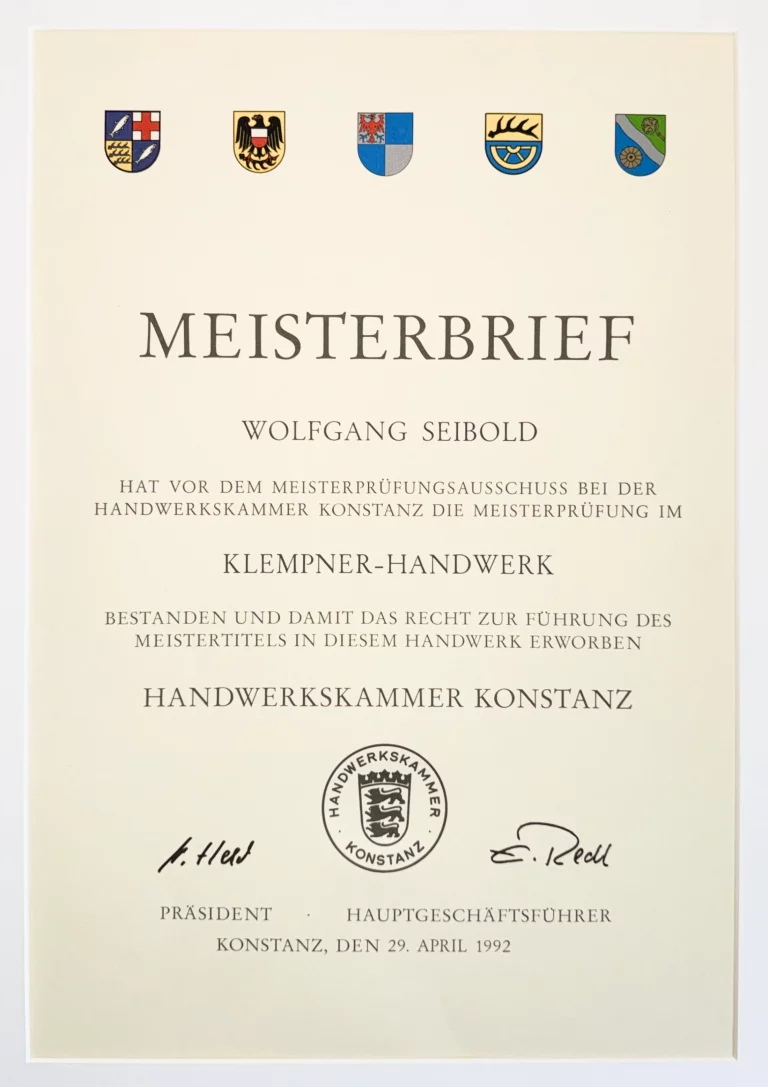 Meisterbrief Wolfgang Seibold